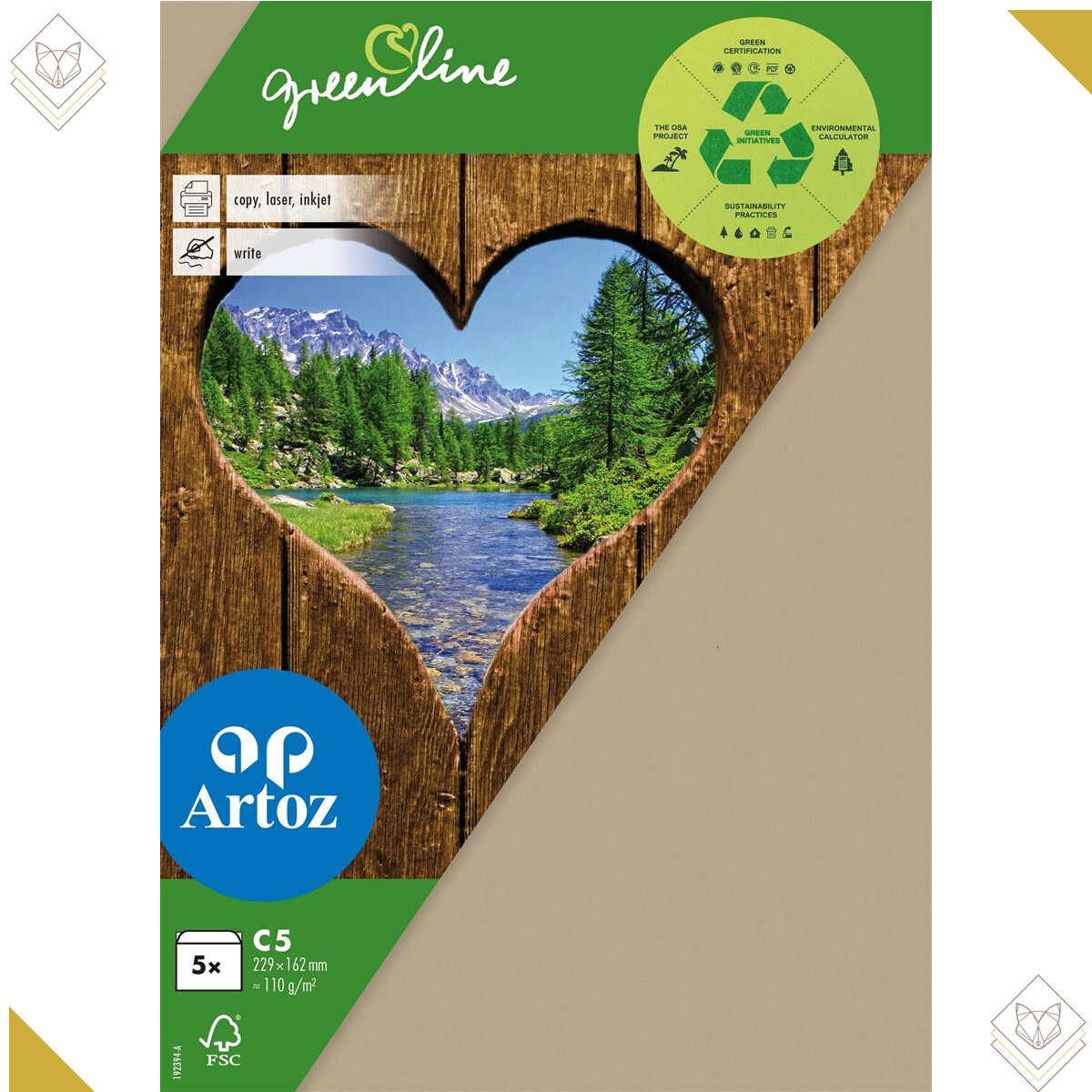 Greenline Pkg 5 Kuverts C5 desert - Artoz - 19239418-584