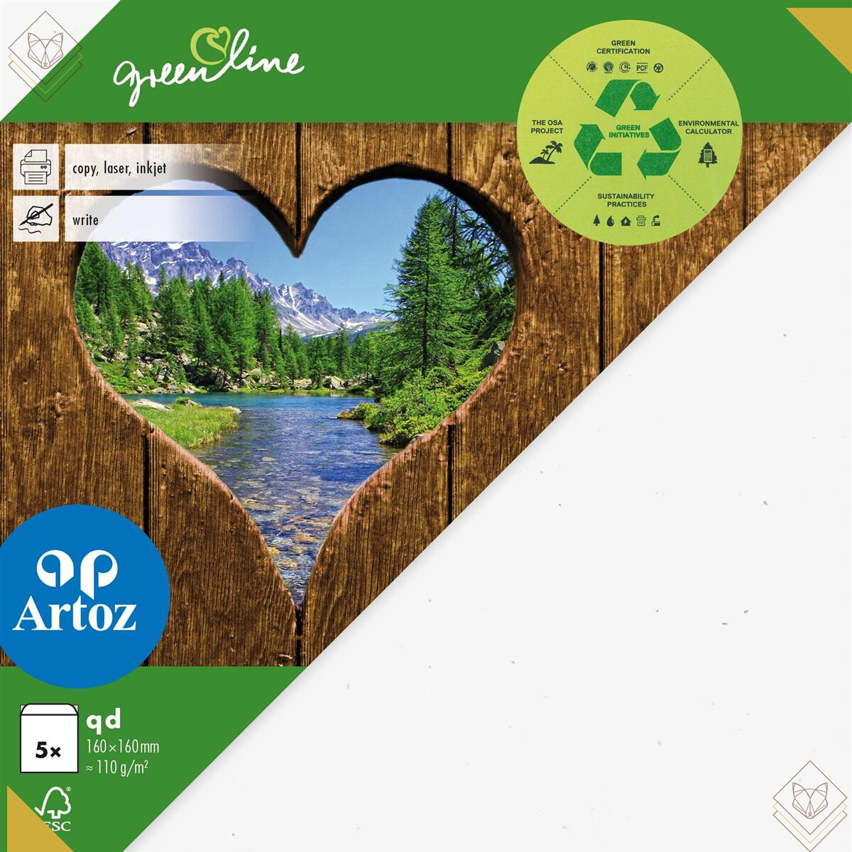 Greenline Pkg 5 Kuverts querdoppelt birch - Artoz -...