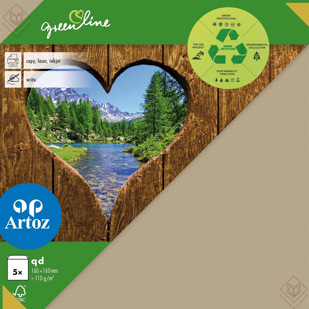 Greenline Pkg 5 Kuverts querdoppelt desert - Artoz -...