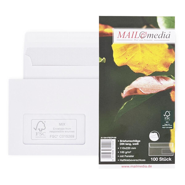 MAILmedia® Briefhüllen mit Fenster weiß 110x220 - DIN Lang