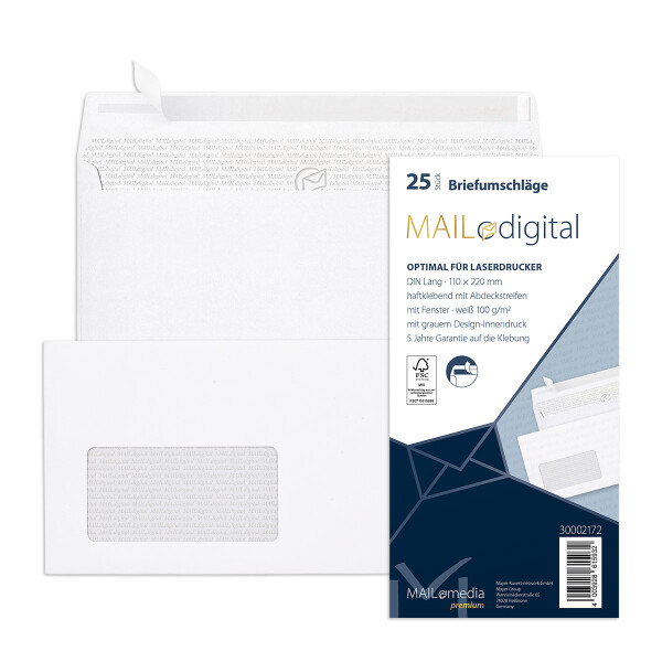 MAILdigital® Briefhüllen mit Fenster weiß 110x220 - DIN Lang