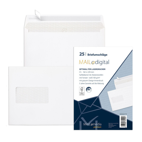 MAILdigital® Briefhüllen mit Fenster weiß 162 x 229 - C5