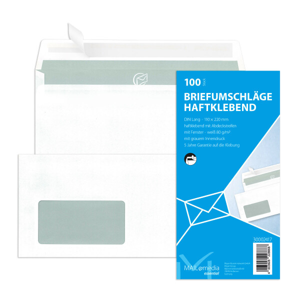 MAILmedia® Briefhüllen mit Fesnter weiß 110x220 - DIN Lang
