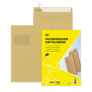 PacknPost® Faltentaschen mit Fenster braun 229x324x20...