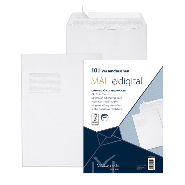 MAILdigital® Versandtaschen mit Fenster weiß 229x324 - C4