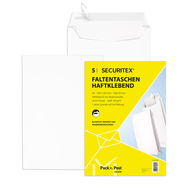 Securitex® Faltentaschen mit Fenster weiß 229x324x50 - C4
