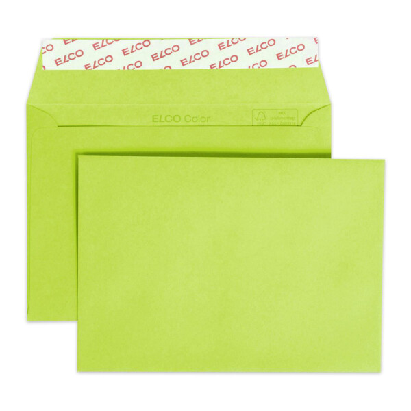 Color Box mit Deckel und 250 Kuverts, Haftklebeverschluss, C6_grün