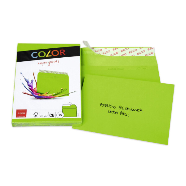 Color CelloZip mit 25 Kuverts, Haftklebeverschluss, C6_grün