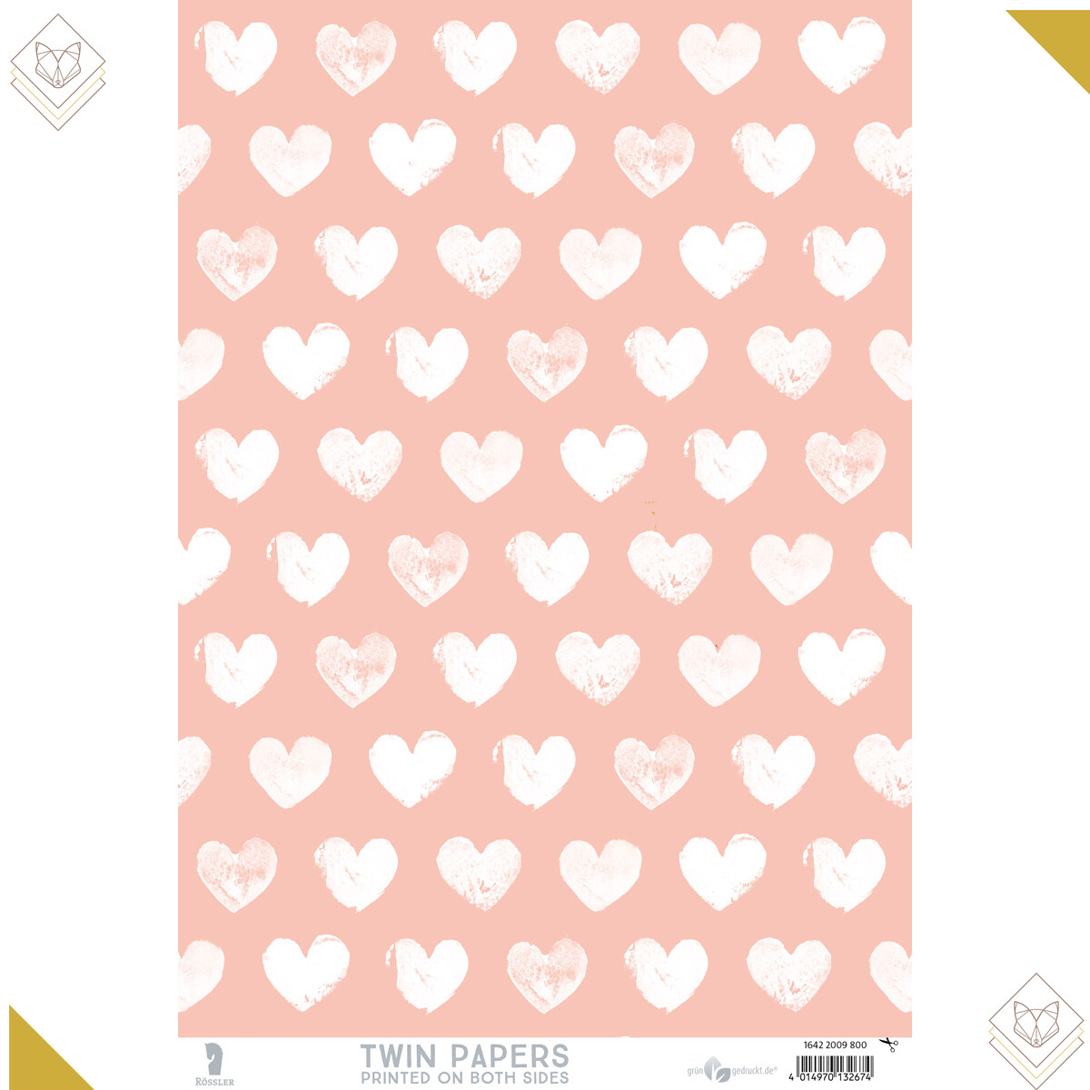 Twin Paper, weiße Herzen auf Rosé - Bunte...