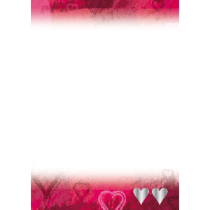 Designblatt DIN A4 - Silberne Herzen auf rot